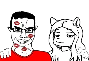 270893 - soybooru.com - 2soyjaks animal bald brown_hair cat_ear closed_mouth clothes dan ear eyebrows forehead_lines friendship front_view furry glasses glegle hair hand long_hair looking_at_you natejak no_glas (1).png