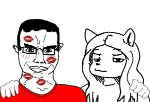 270893 - soybooru.com - 2soyjaks animal bald brown_hair cat_ear closed_mouth clothes dan ear eyebrows forehead_lines friendship front_view furry glasses glegle hair hand long_hair looking_at_you natejak no_glas (2).png