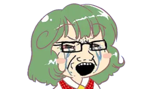 yuuka kazami, soyak, anime, bloodshot eyes, clothes, crying, female, glasses, green hair, hair