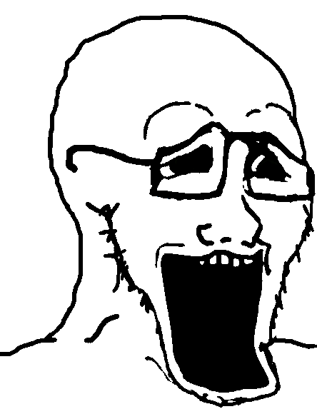 soyak, 1soyjak, bald, distorted, excited, glasses, looking to the right, open eyes, open mouth, portrait
