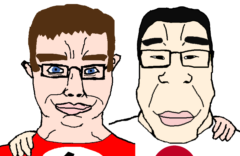 chudjak, markiplier soyjak, chudplier, chud troon alliance, 2soyjaks, black hair, blue eyes, brown hair, hair, japan