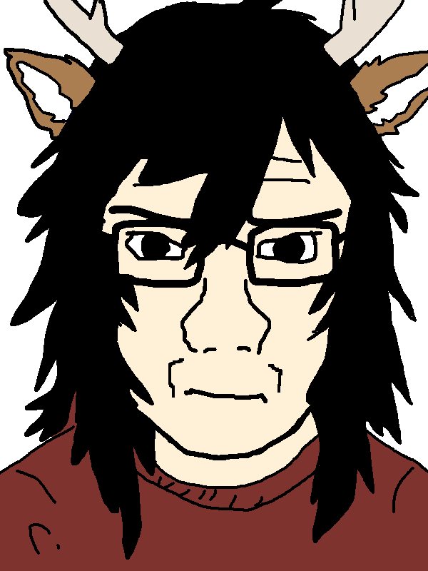 soyak, soyak front, 1soyjak, angry, antler, antlers, black glasses, black hair, closed mouth, deer