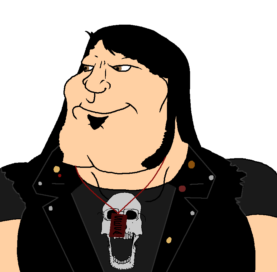 markiplier soyjak, meximutt, mexiaryan, 1soyjak, black hair, brutal legend, buff, closed mouth, double fine, eddie riggs