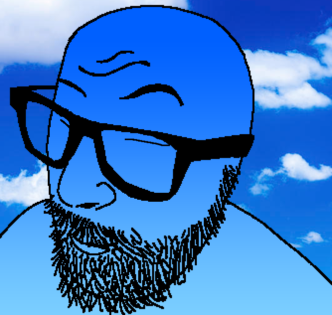 toferjak, calm, /calm/, 1soyjak, bald, beard, black eyes, blue skin, calm, closed eyes