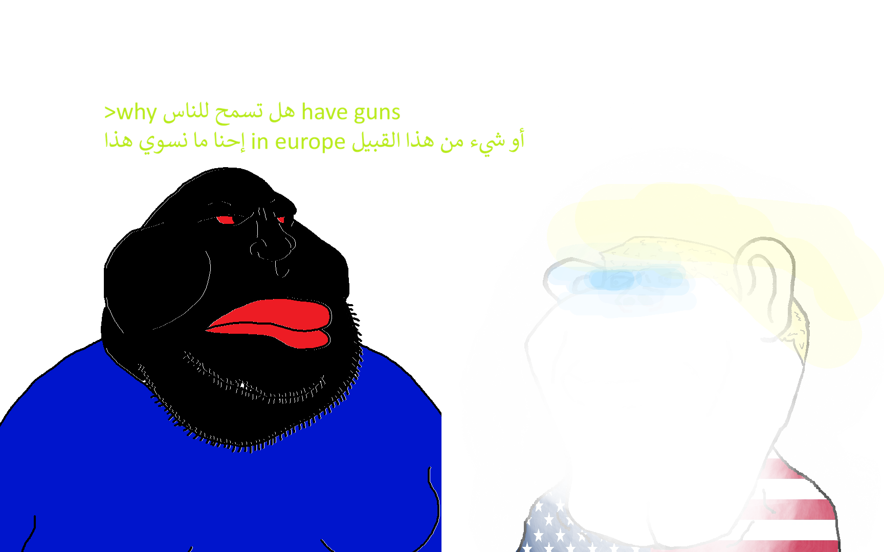 bernd, impish soyak ears, meximutt, impish ameriaryan, impish amerimutt, 2soyjaks, bald, black eyes, blonde hair, buff