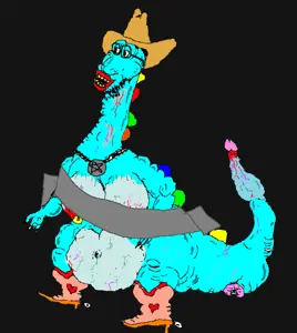bowserdaughterjak, breasts, cowboy boots, cowboy hat, cute, cyan skin, duct tape, glasses, lipstick, necklace