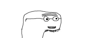 wormjak, 1soyjak, glasses, grin, half open mouth, happy, looking to the right, open eyes, portrait, smile