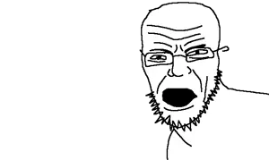 tornadojak, 1soyjak, bald, black eyes, confused, front view, glasses, half closed eyes, looking at you, open mouth