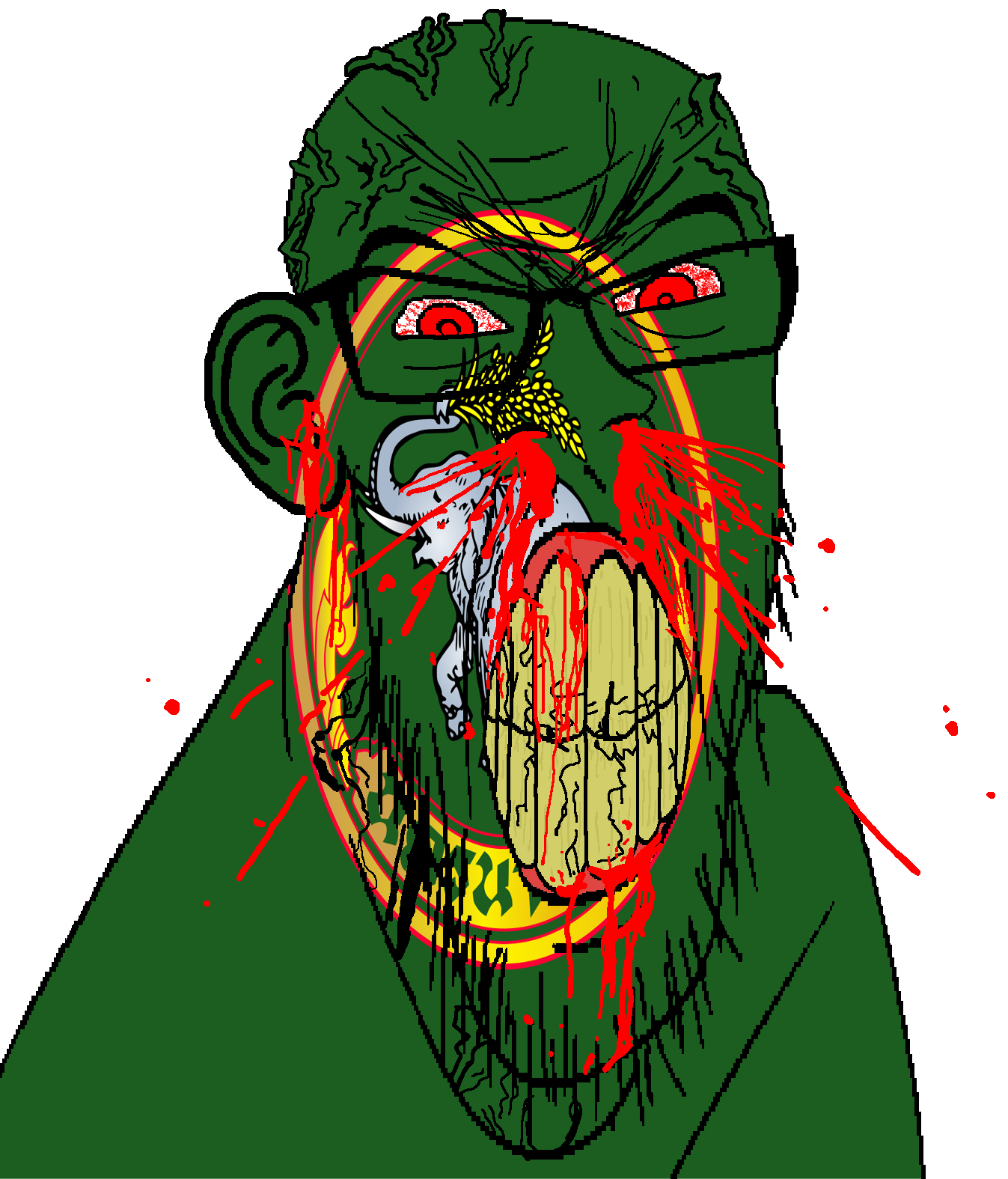 feraljak, feralrage, 1soyjak, angry, animal, bald, blood, bloodshot eyes, clenched teeth, cracked teeth