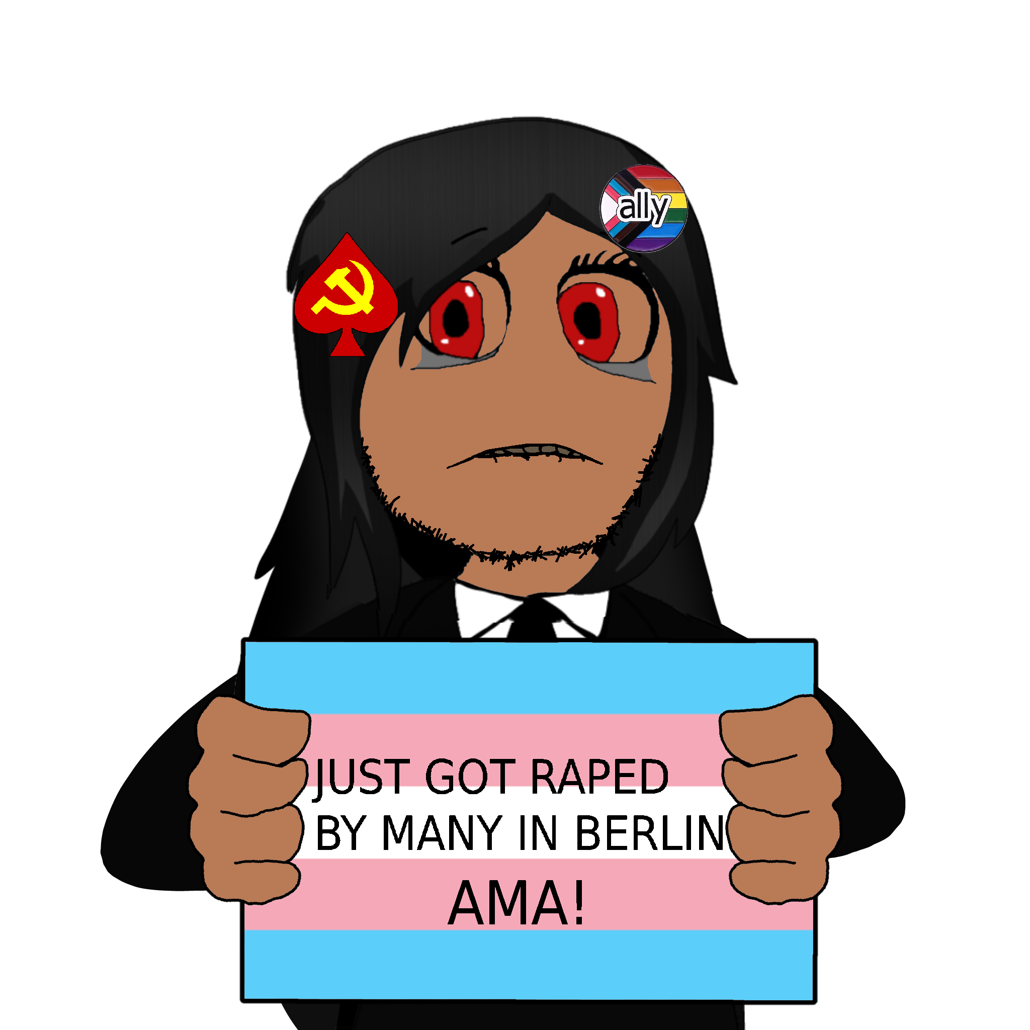 nazitan, soytan, cobson, hornyson, black hair, brown skin, clothes, communism, exclamation mark, hair
