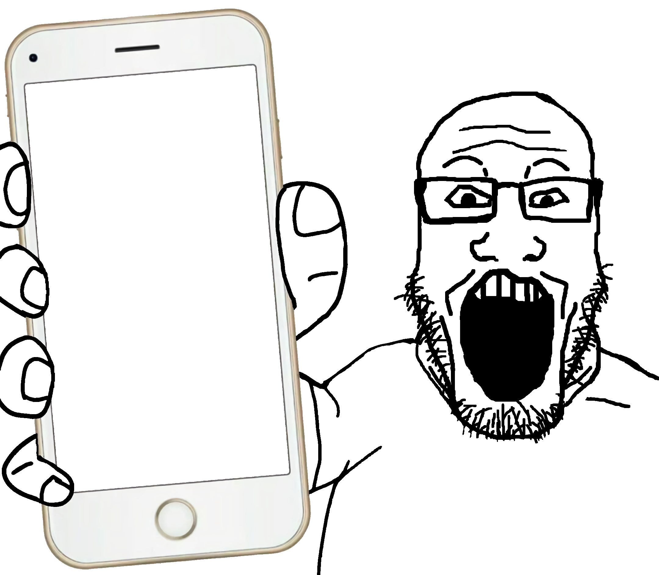 markiplier soyjak, phoneplier vertical, remastered soyjaks, showing phone, 1soyjak, aliased, apple (company), arm, bald, black eyes