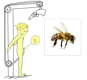 chudjak, chudjak front, muscular chud, gooner-killing machine, animal, bee, bug, closed eyes, execution, gun
