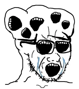 soyak, 1soyjak, big brain, crying, glasses, monochrome, multiple mouths, no eyes, open mouth, soyjak