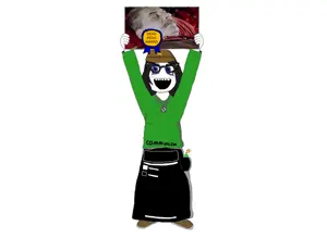 281436 - soybooru.com - black_hair blue_eyes clothes commietan communiaryan communism gem gemerald green_shirt hair hammer_and_sickle hat holding_object holding_sign molotov_cocktail my_wife nuurumoji oh_my_god_sh.png