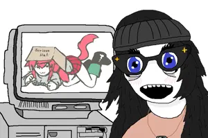 3949 - soybooru.com - beanie blue_eyes blush clothes computer female glasses hair hat necklace open_mouth screen soyjak soytan.jpg