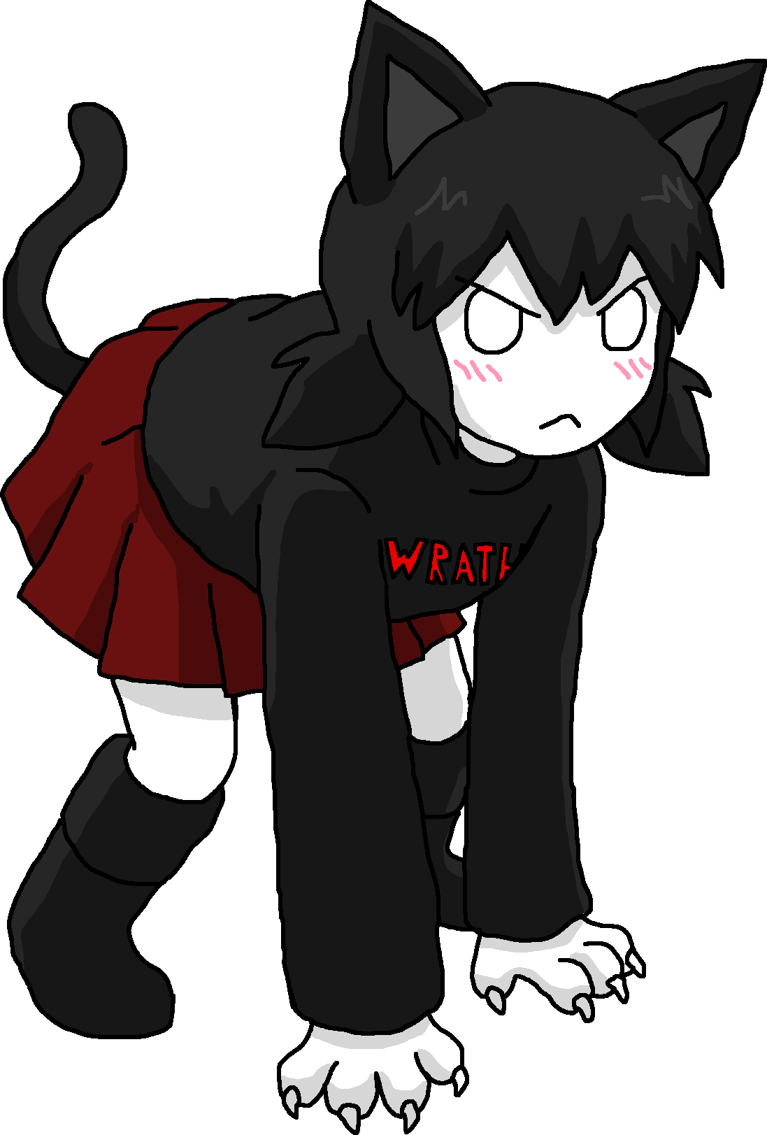 tama, angry, animal, bald, black hair, cat, cat ears, claws, closed mouth, ear