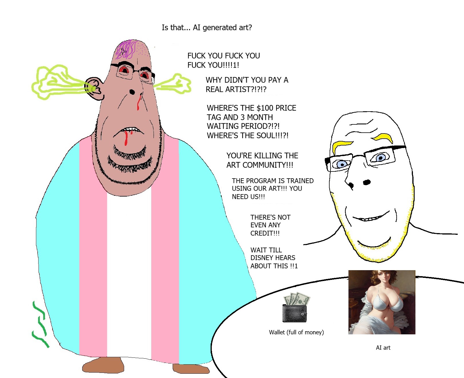 cobson, blobson, hornyson, nucob, 2soyjaks, blood, bloodshot eyes, blue eyes, closed mouth, ear