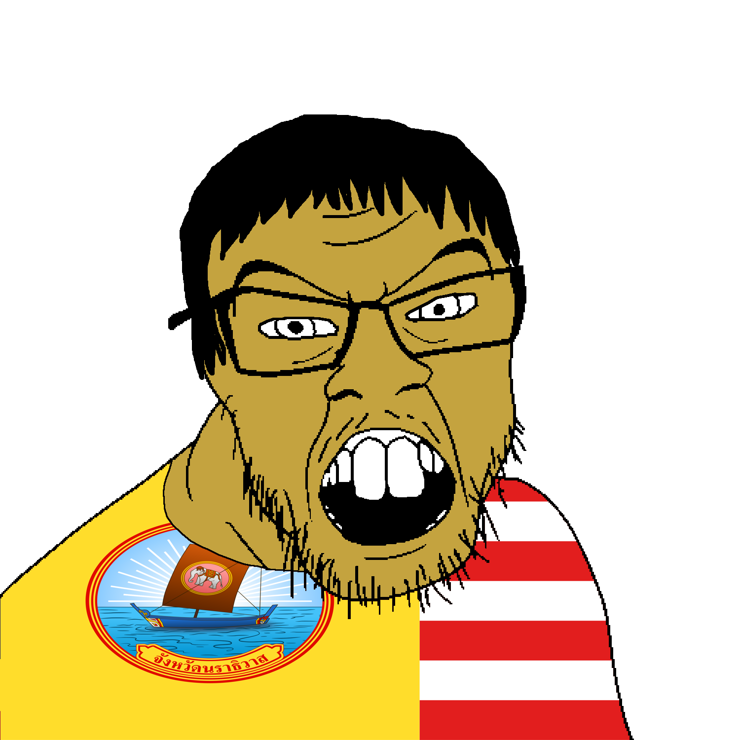 feraljak, 1soyjak, animal, black hair, boat, brown skin, clothes, elephant, flag, glasses