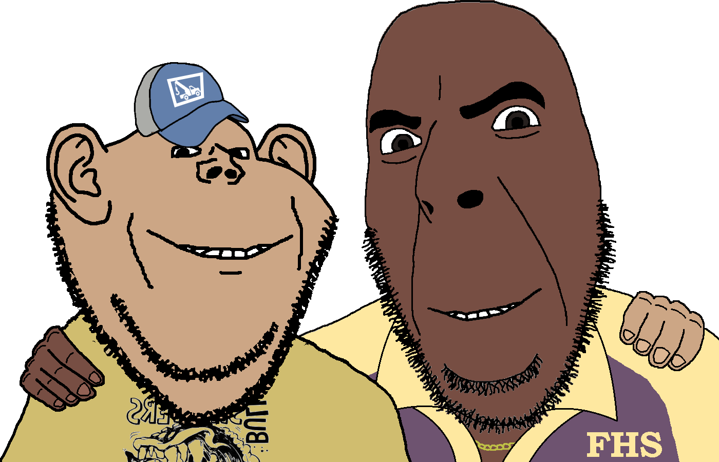 coach (left 4 dead), ellis (left 4 dead), cobson, impish soyak ears, 2soyjaks, bald, black eyes, blue hat, brown eyes, brown skin