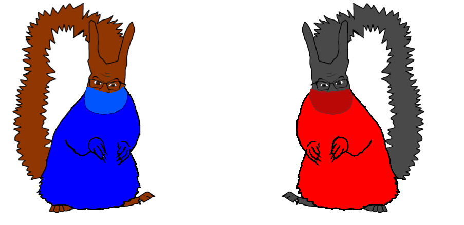 feraljak, feralsquirrel, squirreljak, 2soyjaks, angry, animal, bloods (gang), blue shirt, brown eyes, brown skin