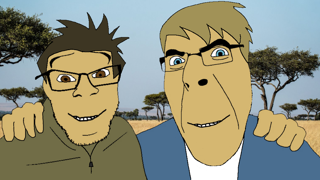 cobson, feraljak, wholesome feraljak, no more brother wars, 2soyjaks, blonde hair, blue eyes, brown eyes, brown hair, friendship