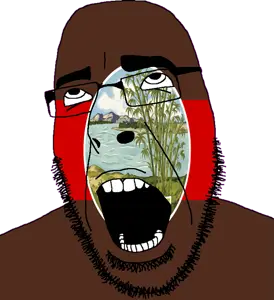 cobson, 1soyjak, ahegao, angry, bald, bamboo, bushy eyebrows, cloud, flag, glasses