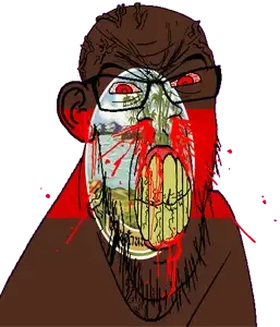 feraljak, feralrage, 1soyjak, angry, bald, bamboo, blood, bloodshot eyes, clenched teeth, cloud