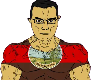 chudjak, chudjak front, muscular chud, 1soyjak, arm, bamboo, brown eyes, brown skin, buff, closed mouth