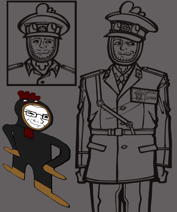 hairyfuckfart, soyak, chicken, closed mouth, clothes, drawing, full body, gray background, gray skin, half body