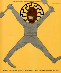 SIMPLICISSIMUS_German_satirical_magazine_1929-04-22_Caricature_by_Erich_Schilling_of_Nazi_leader_Adolf_Hitler_i_swastika_pose._Hitler,_Ein_verhinderter_Diktator._No_known_copyright_restrictions.png