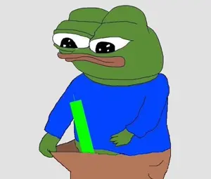 apu, pepe, arm, blue shirt, closed mouth, green candle, green skin, half body, hands, penis