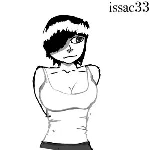 1soyjak, artwork, big breasts, black hair, breasts, closed mouth, hair, open eyes, questionable, short hair