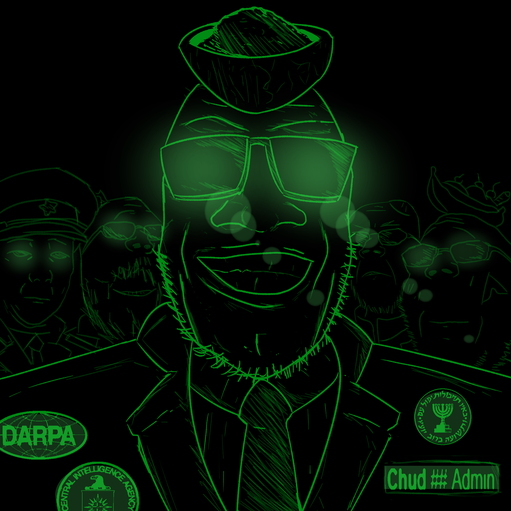 gapejak, kuzjak, markiplier soyjak, glowie, bald, black background, cia nigger, closed mouth, front view, glasses