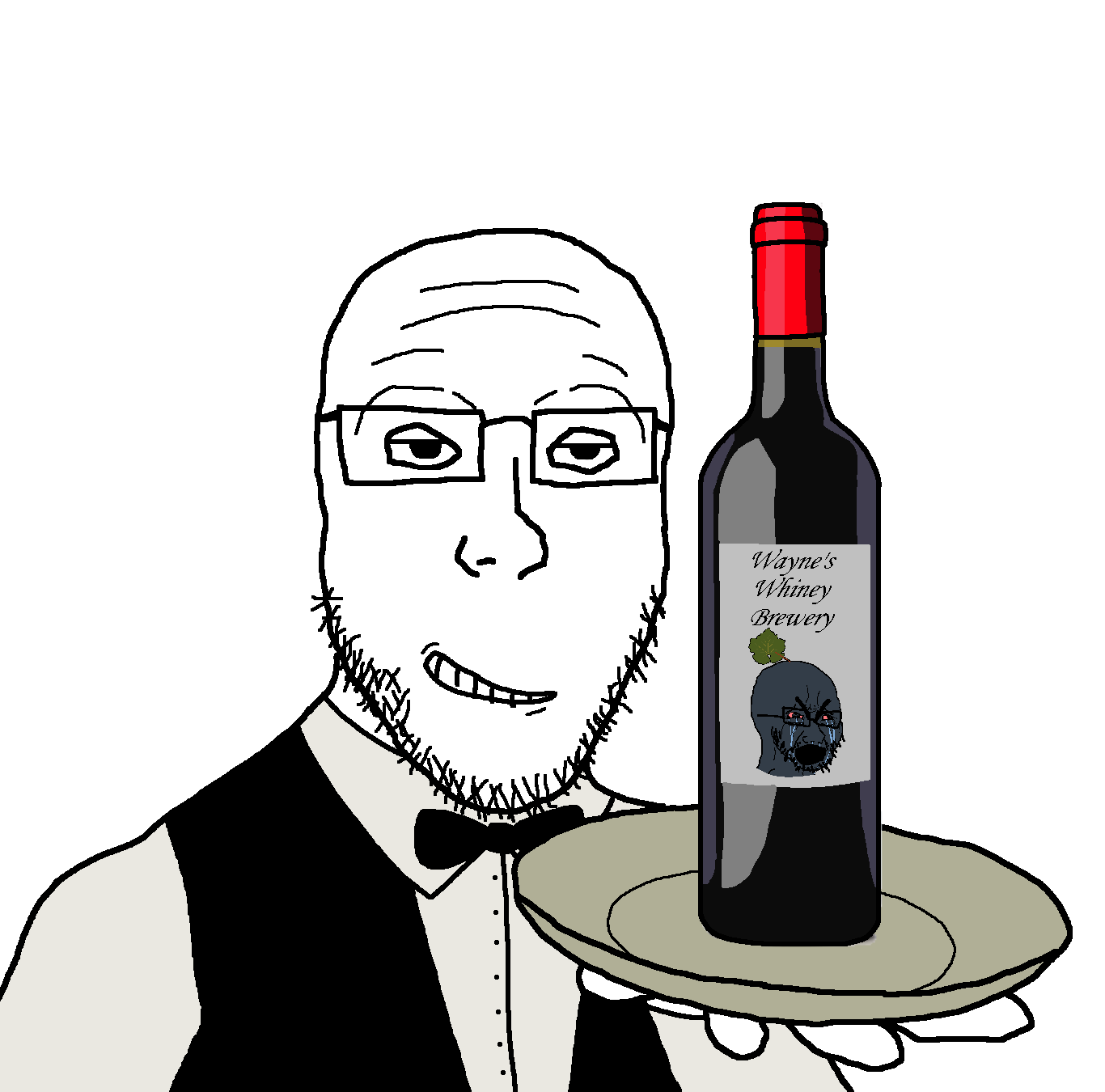 cryboy soyjak, platejak, 2soyjaks, alcohol, angry, arm, berry, bloodshot eyes, blue skin, bottle