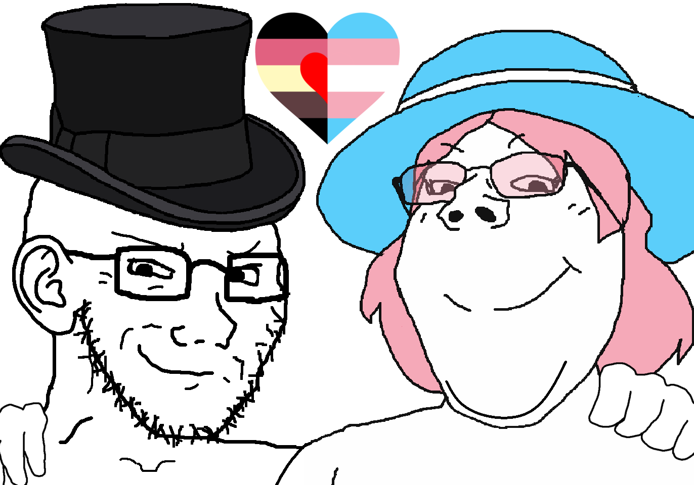 gapejak, soyak, female gapejak, soyak (smug), femjak, 2soyjaks, bald, black eyes, chin, closed mouth