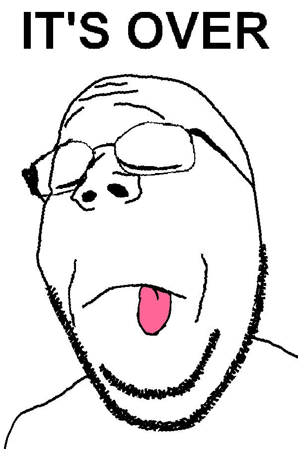 gapejak, wholesome soyjak, its over, zany, 1soyjak, bald, closed eyes, closed mouth, fat, glasses