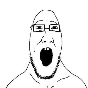 daniel, 1soyjak, bald, black eyes, front teeth, front view, glasses, looking at you, open eyes, open mouth