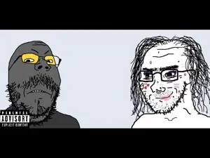 gapejak, soyak, mustached gapejak, 2soyjaks, angry, animated, closed mouth, frown, glasses, hair