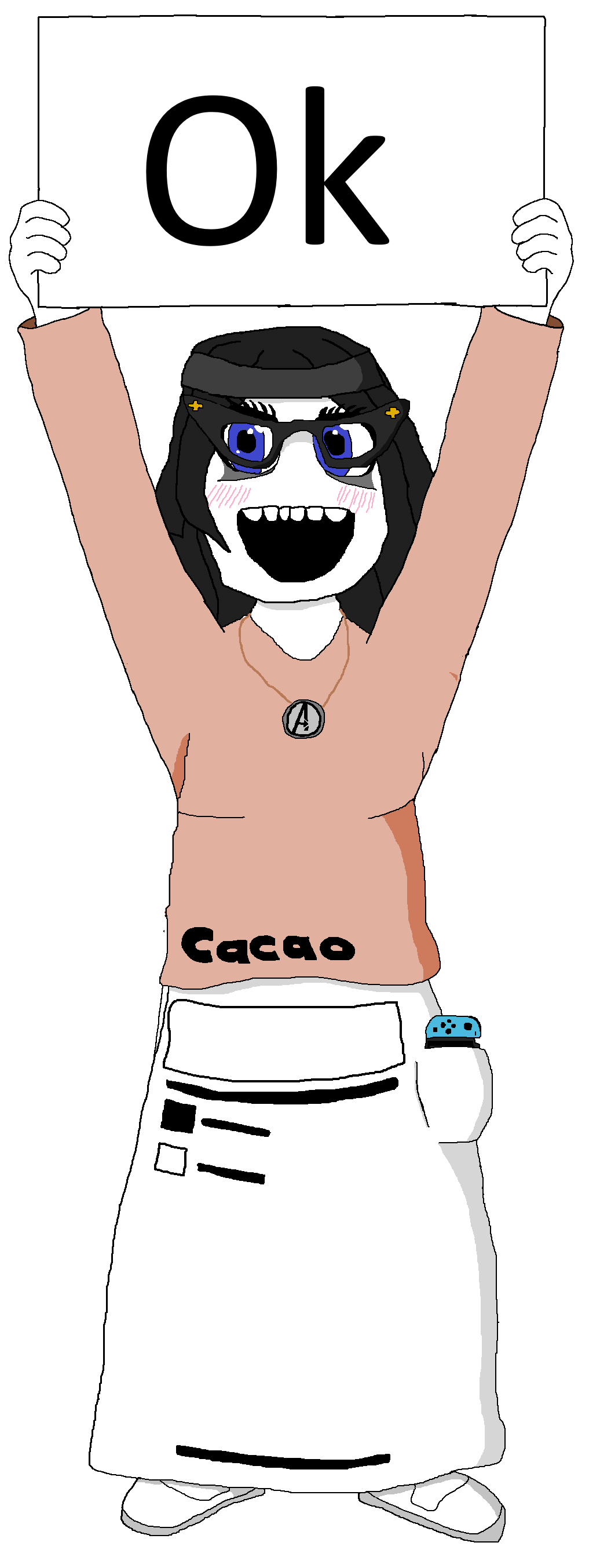 soytan, avengers, beanie, black hair, blue eyes, clothes, female, full body, glasses, hair