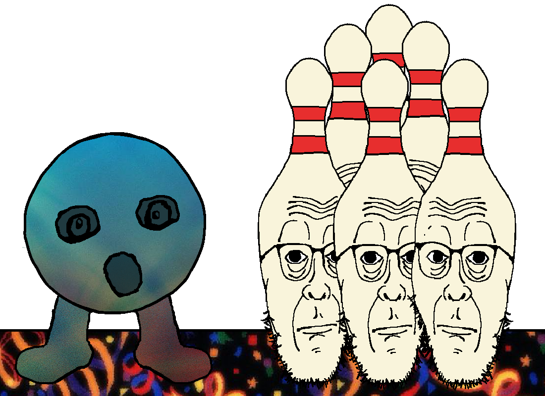 cobbert, feraljak, ball, bald, black eyes, blue eyes, blue skin, bowling, bowling alley carpet, bowling ball