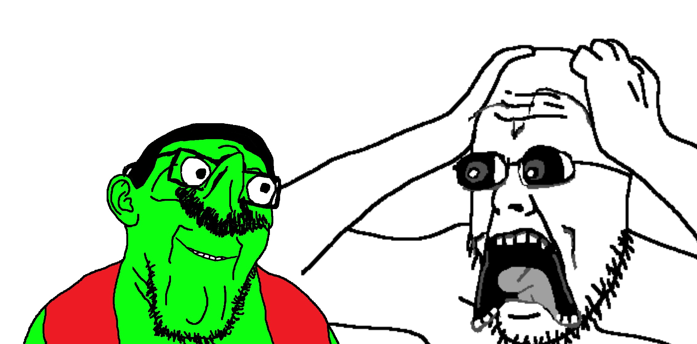 nasalirrigation, the glitch, doctos, 2soyjaks, avgn, bald, black eyes, black hair, glasses, glitch gremlin