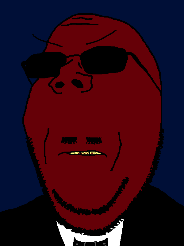 gapejak, 1soyjak, angry, bald, black bowtie, black suit, blue background, bowtie, clothes, dark background