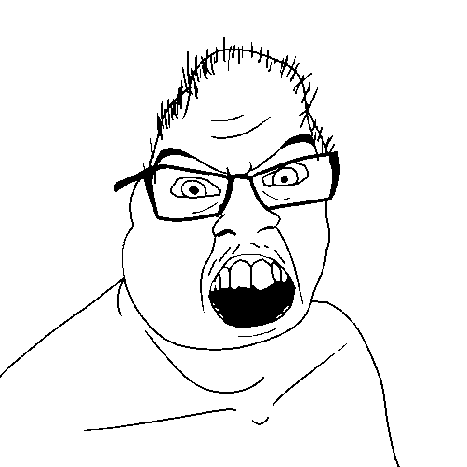 feraljak, 1soyjak, angry, eyebrows, flipped, flipped head, glasses, hair, iris, looking at you