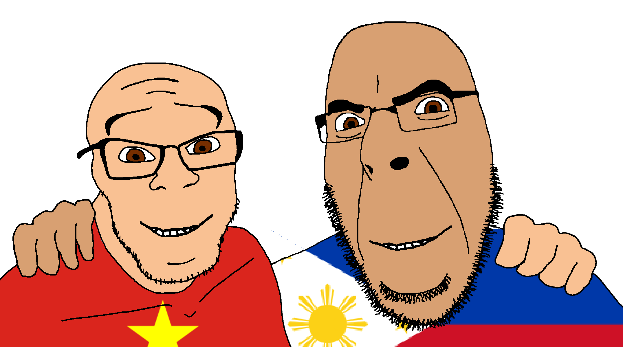 cobson, feraljak, no more brother wars, 2soyjaks, bald, black eyes, brown eyes, chink, closed mouth, fat