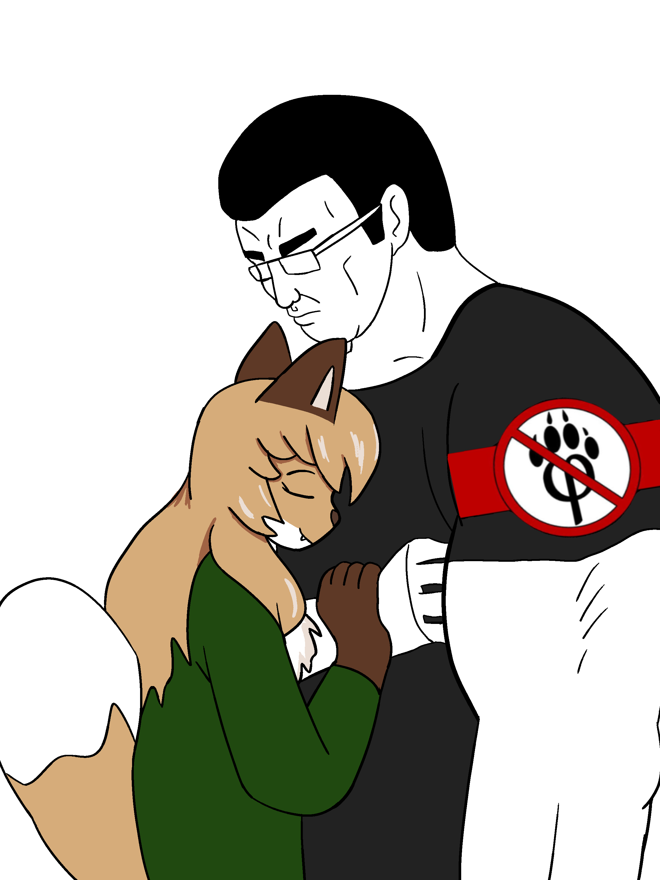 john8 44, averi, chudjak, 1soyjak, anti furry, back view, black hair, brown hair, buff, closed eyes