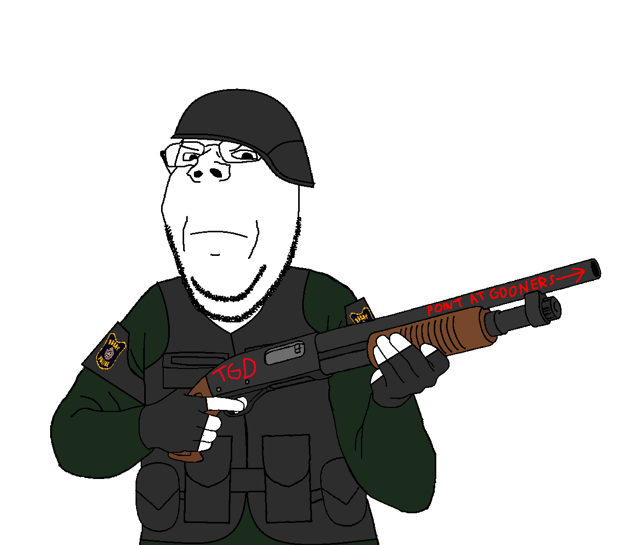 gapejak, 1soyjak, angry, bald, black eyes, black gloves, chin, closed mouth, clothes, double chin