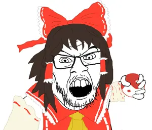 reimu hakurei, feraljak, angry, anime, arm, bowtie, brown hair, clothes, glasses, hair