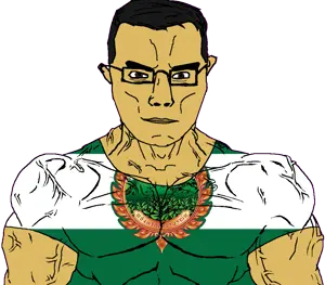 chudjak, chudjak front, muscular chud, 1soyjak, arm, brown eyes, brown skin, buff, closed mouth, clothes