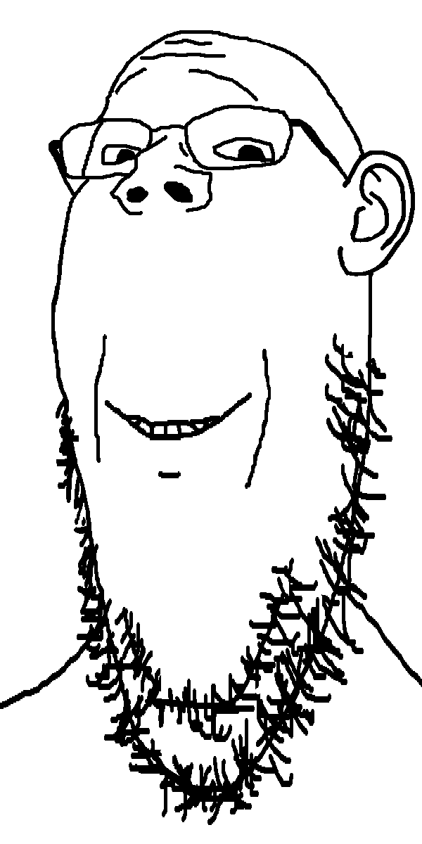 gapejak, gaperage, 1soyjak, bald, black eyes, closed mouth, ear, fat, forehead lines, glasses