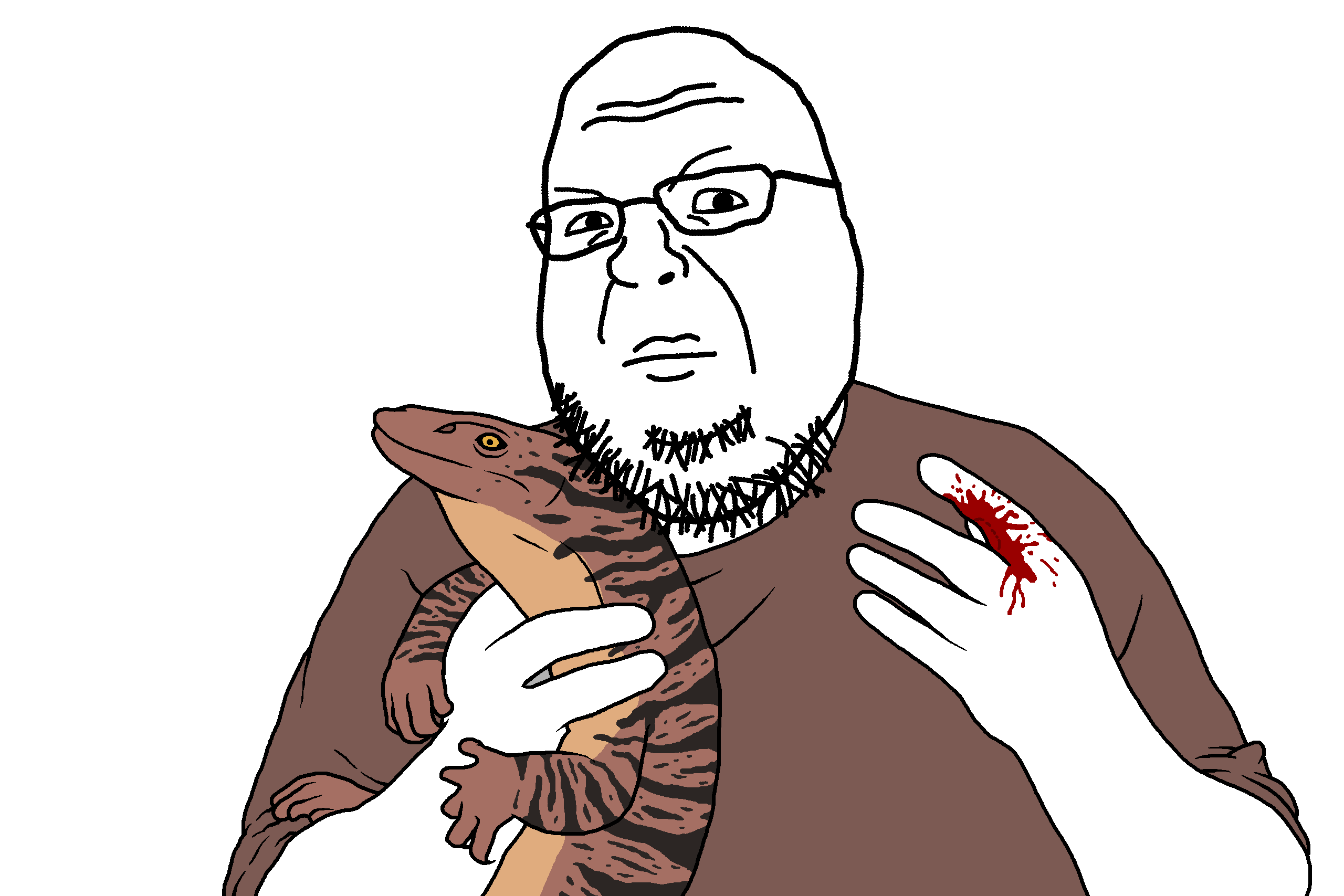 shotjak, angry, animal, arms, bald, bite, black eyes, blood, caspian monitor, closed mouth